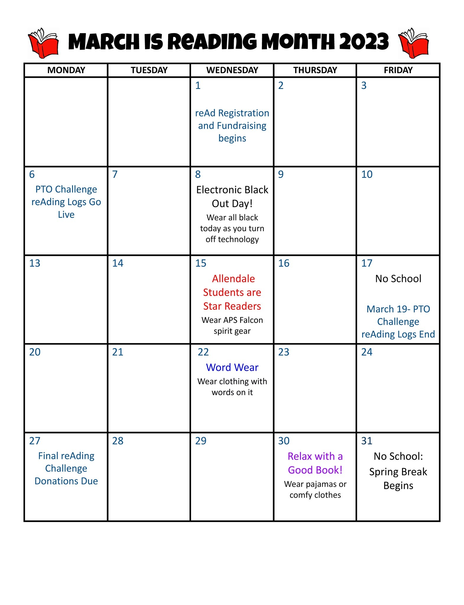 March Reading Calendar