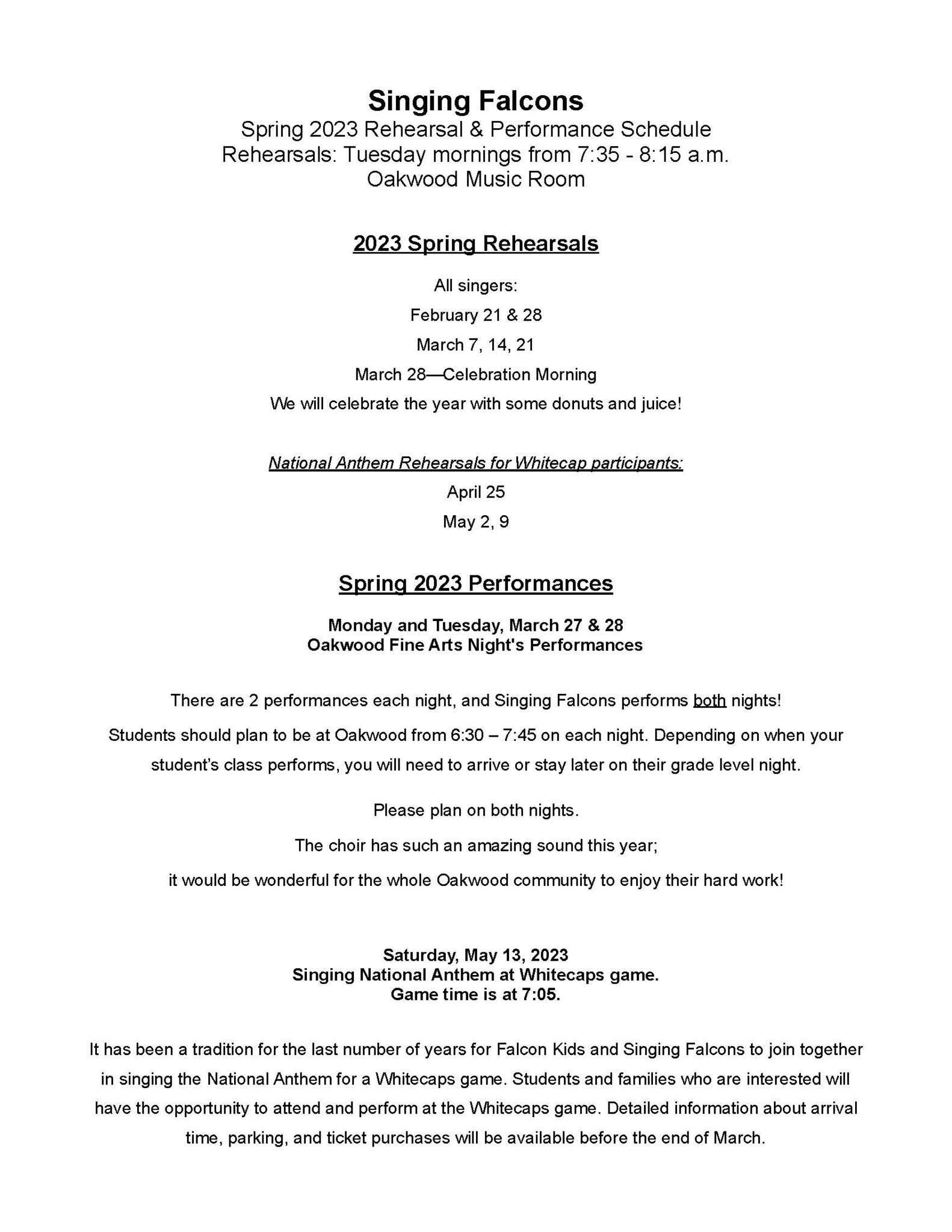 Singing Falcons Flyer