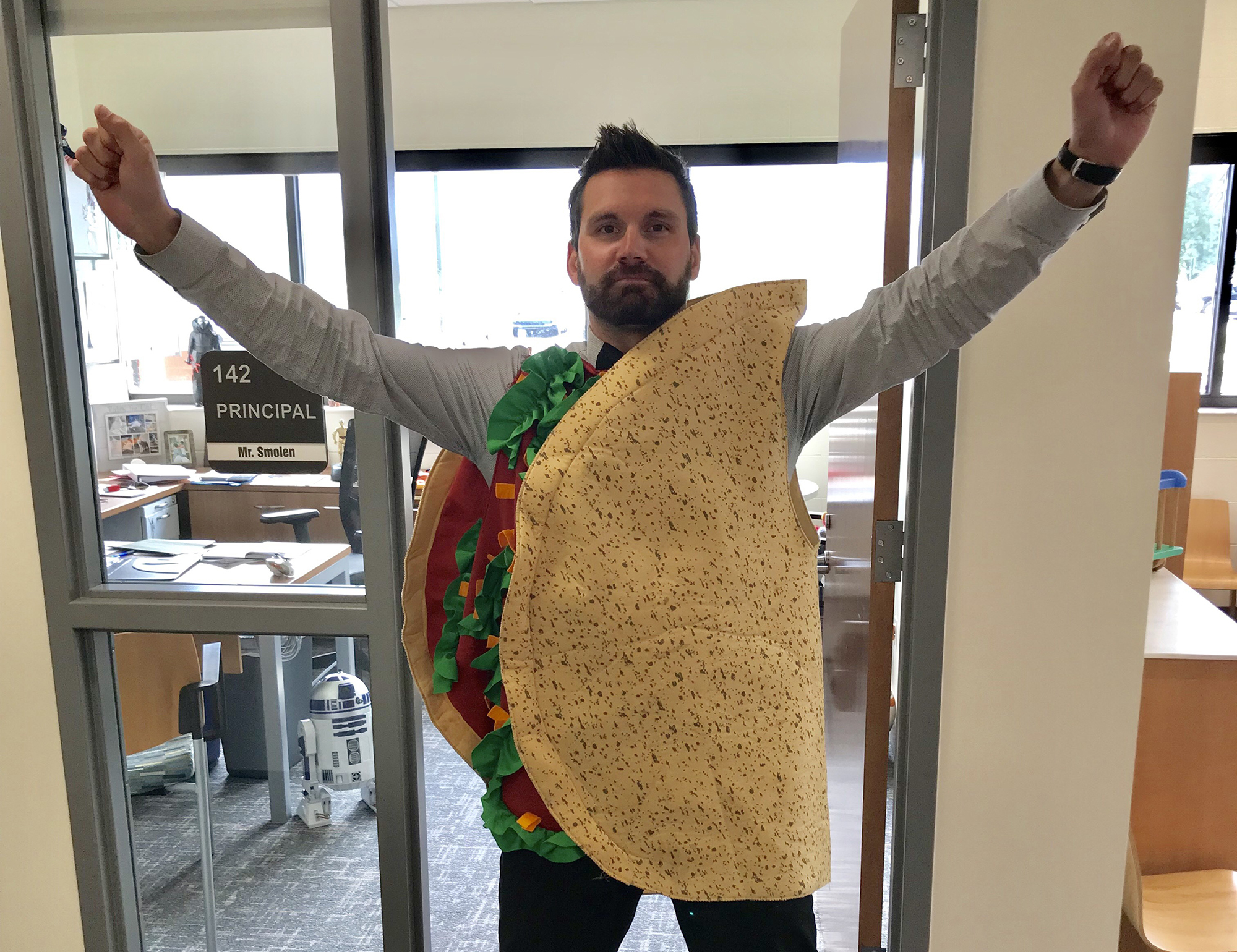 Man in taco suit