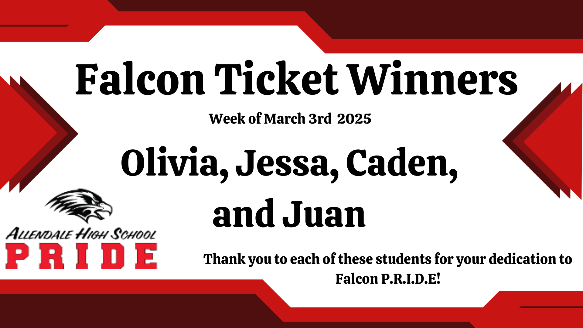 Falcon Ticket Winners named here