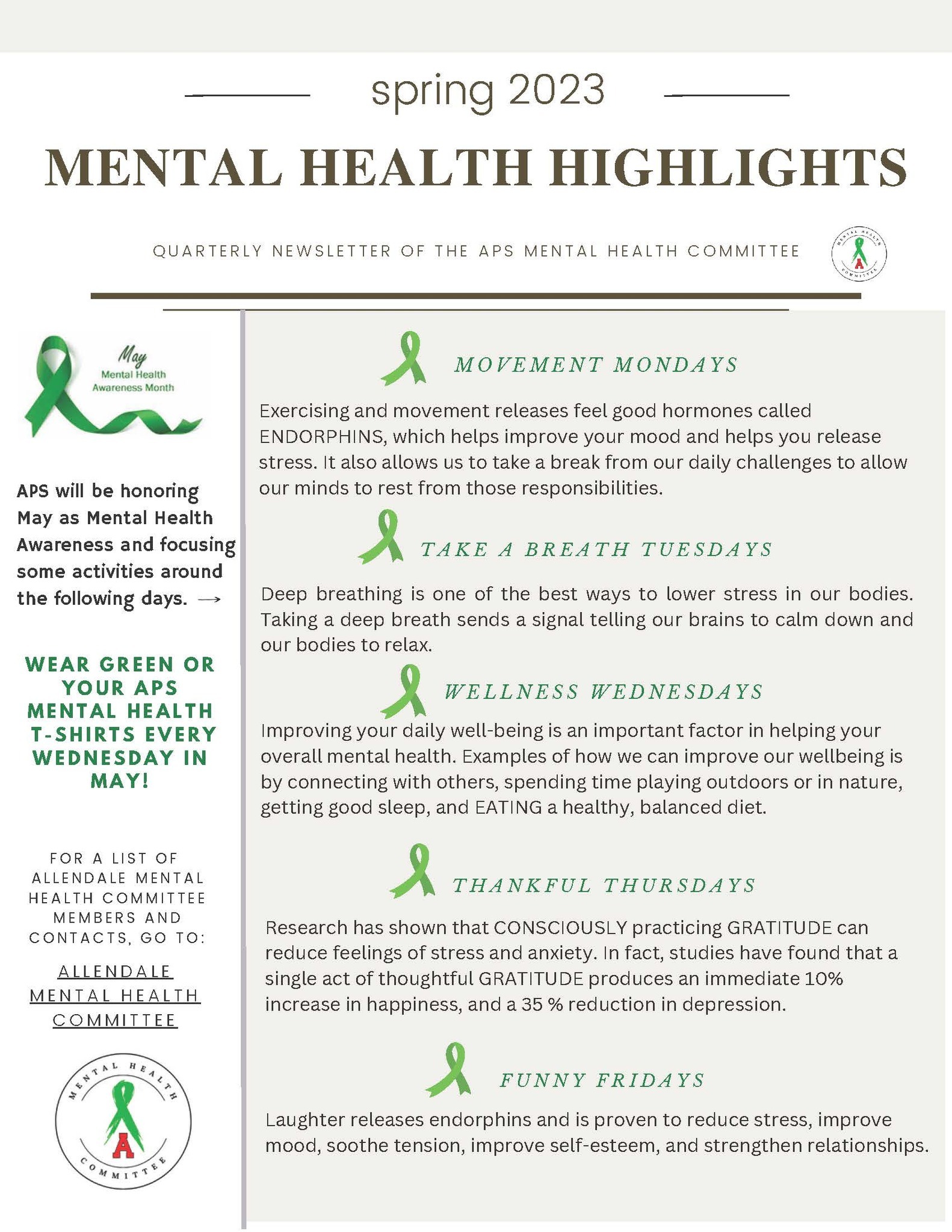 Mental Health Newsletter page 1